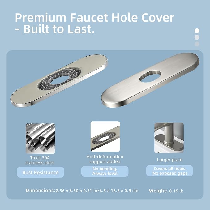BELZ Nickel Bathroom Faucet, Lead-Free 1 or 3 Hole (4") Vanity Sink Faucet | NSF372 Compliant, Anti-corrosion Coating, 6'' Single Handle Sink Faucet with pop-up drain & hot/cold hoses, Easy DIY Install