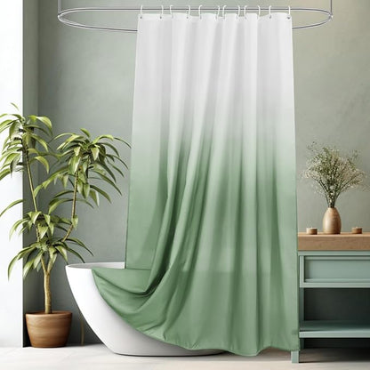 AooHome Fabric Shower Curtains, Cloth Ombre Green Shower Curtain Sets, Washable Fabric Green and White Shower Curtain, Rustic Farmhouse Bathroom Shower Curtains, 72x72 Inches