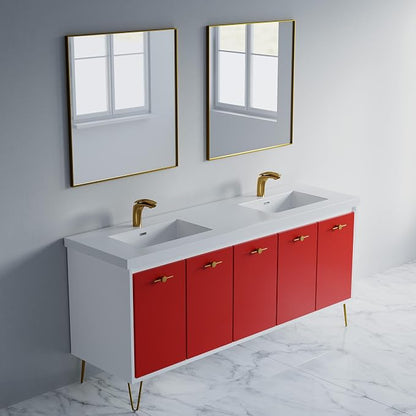 Dowell 73" Bathroom Sink,Double Bowl Vanity Basin,Rectangular Drop-In Bathroom Sink with Overflow,White-000 7322BP