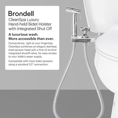 Brondell MBH-40-S CleanSpa Luxury Handheld Bidet Attachment for Toilet with Stainless Steel Holster and Built-In Shut Off Valve, Dual Spray Options, Includes Spiral Metal Hose, Stainless Steel