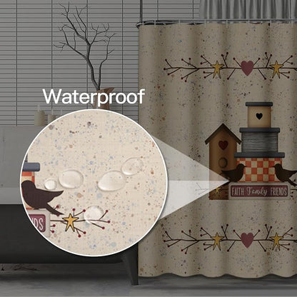 Shower Curtain, for Bathroom Decor 72 x 72 Inch, Country Primitive | Heart Pip Berry Birdhouse Waterproof Polyester Fabric Shower Curtains Set with Hooks