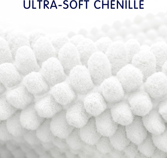 SUBRTEX Bathroom Rugs Chenille Bath Rug Soft Short Plush Bath Mat Soft Shower Mat Water Absorbent Shower Mat Quick Dry Machine Washable(White,18" x 24")