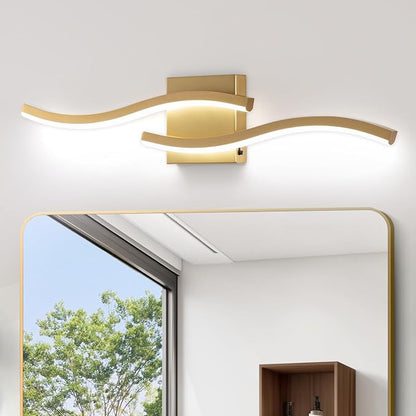 Gold Curved Bathroom Vanity Light Fixture Over Mirror, 23.62 inch Modern LED Wall Lamp 5CCT Dimmable Bathroom Light Fixture Modern Vanity Lighting Wall Sconces