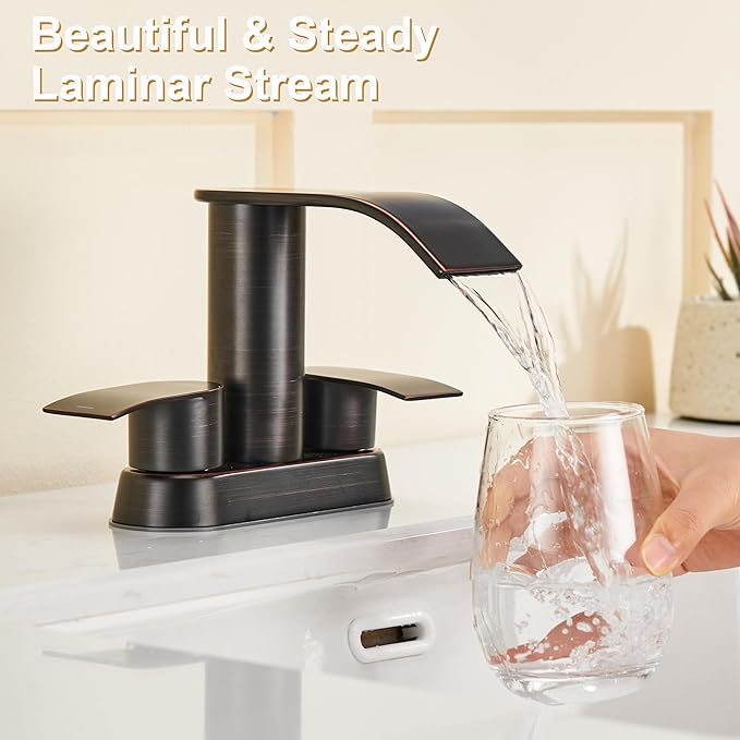 Ultimate Unicorn Bathroom Faucet for Sink Oil Rubbed Bronze, 4 Inch Bathroom Sink Faucet for 3 Hole or 2 Hole, 2 Handle Waterfall Faucets with Pop up Drain, Centerset Faucets for RV Counter