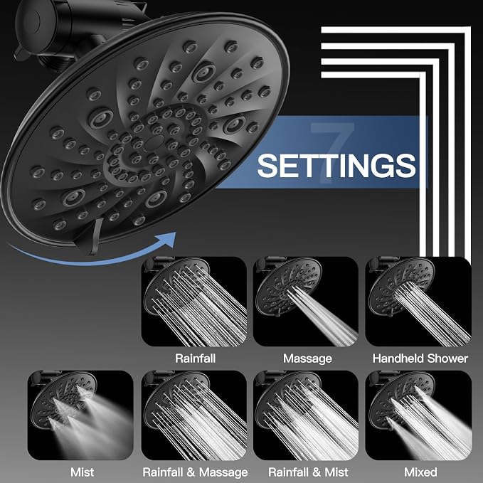FEELSO Shower Head with Handheld Spray, 8" High Pressure Rain Showerhead | 7+8 Modes Dual Shower Head, Anti-Clog Nozzles, 71” Shower Hose Extra Long, Adjustable Holder, Shower Separately or Together