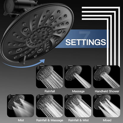 FEELSO Shower Head with Handheld Spray, 8" High Pressure Rain Showerhead | 7+8 Modes Dual Shower Head, Anti-Clog Nozzles, 71” Shower Hose Extra Long, Adjustable Holder, Shower Separately or Together