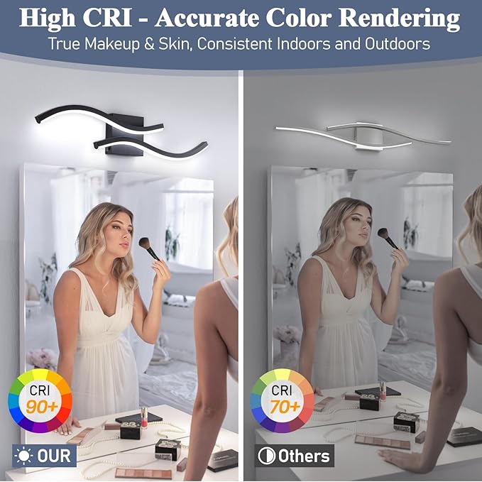 Bathroom Vanity Light Fixture, 26W 5CCT Dimmable Modern Led Bathroom Light Fixtures Over Mirror, LED Vanity Lighting Bar for Bathrooms (Black, 24inch)