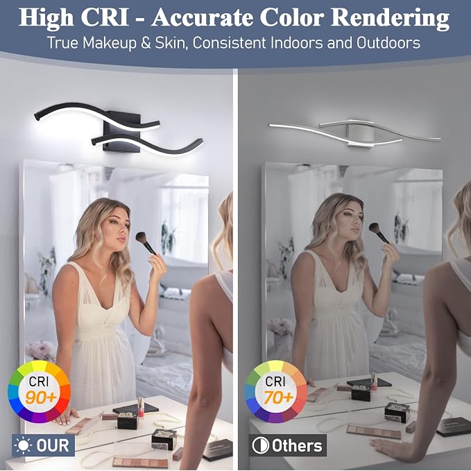 2 Packs Bathroom Vanity Light Fixture, 24in 5CCT Dimmable Modern Led Bathroom Light Fixtures Over Mirror, 26W Black LED Vanity Lighting Bar for Bathroom (Black,2 Packs, 24inch)