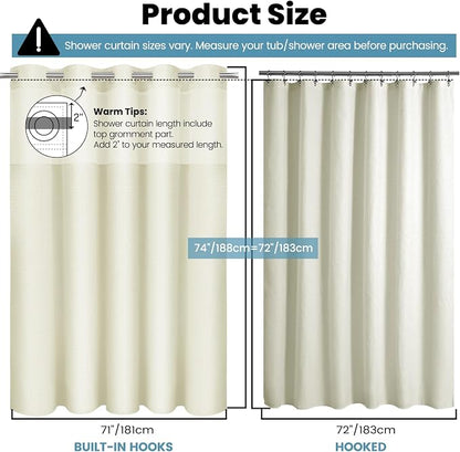 SORTTO No Hook Shower Curtain with Snap in Liner Set Waffle Shower Curtain for Bathroom Hotel Style Fabric Waterproof Inner Liner，71" W x 74" H, Ivory