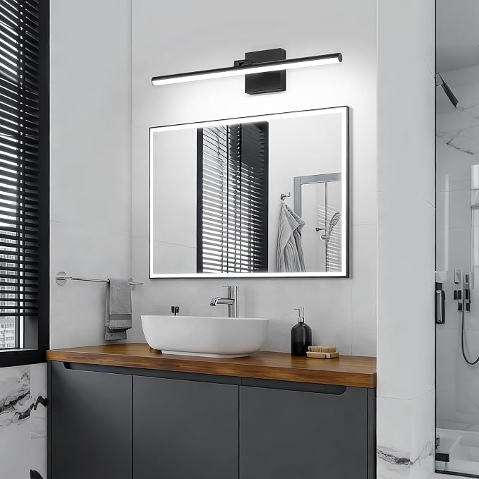 LED Bathroom Vanity Light, Modern Bathroom Light Fixture Over Mirror (Cool White 6000K), Vanity Light Bar with Angle Adjustable, 24 Inch, Black