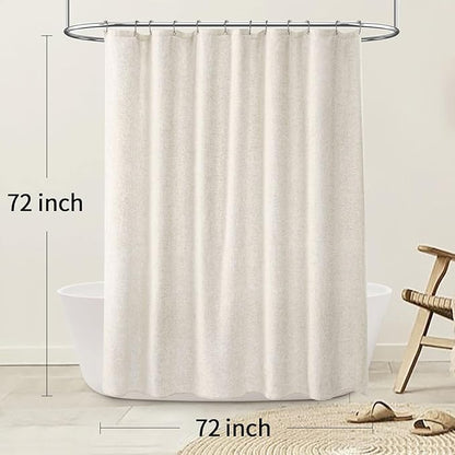 Linen Shower Curtain Ivory White, Fabric Boho Farmhouse Shower Curtains for Bathroom Cotton Natural Cloth Liner Set 72" W x 72" L