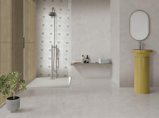 5 Sheets Marble Flowers Mosaic Wall and Floor Tiles for Bathroom and Kitchen 12.99 * 12.99 Inches 1.17 sq.ft (Stone and Gray Flower)