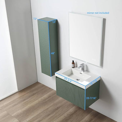 Blossom 30 Inch Bathroom Vanity with Sink and Side Cabinet, All Wood Floating Bathroom Vanity with Acrylic Sink, Bathroom Sink Cabinet with Soft-Close Drawer, Modern Style Vanities, Aventurine Green