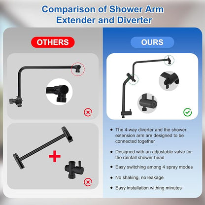 Metal 10" Filtered Rainfall Showerhead Combo, Easy Reach, Matte Black | 4-Way Diverter with Pause Mode, High Pressure Shower Head with 10-Spray Handheld, 71" Hose/12" Extension Arm/Holder
