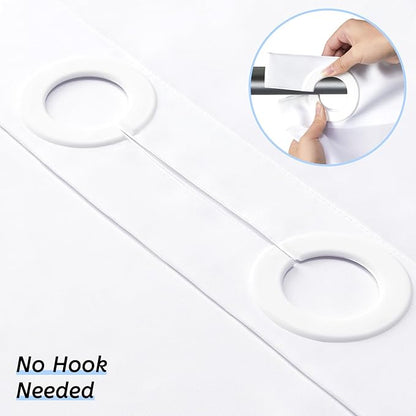 Furlinic White No Hook Shower Curtain Fabric 60x72 Inch,Polyester Waterproof Bathroom Curtain with 8 Plastic Built-in Grommets,Modern Luxury Hotel Style Washable Decorative Shower Curtains