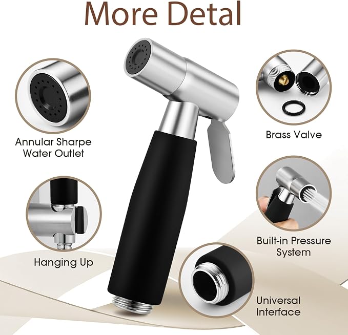 Handheld Bidet Sprayer Head,Stainless Steel Muslim Shower Head for Toilet,Adjustable Pressure Jet Sprayer for Feminine Hygiene and Pet Bath Bathroom Cloth Diaper Cleaning (Black)