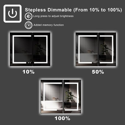 36 x 30 Inch LED Medicine Cabinet with Mirror, Recessed or Surface Mount, Soft Close Hinges, Adjustable Shelves, Black