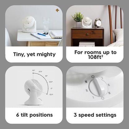 IRIS USA WOOZOO Mini Desk Fan, Dorm Bedside Office, Quiet, 112° Tilt, White | 32ft Max Air Distance, 108ft² Coverage, 112° Adjustable Vertical Tilt, 27db