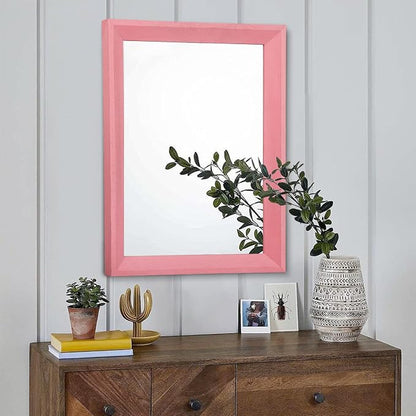 AAZZKANG Rectangle Mirror with Wood Frame Modern Farmhouse Wall Mirrors Decor Large 20"x16" for Bedroom Bathroom Living Room Pink