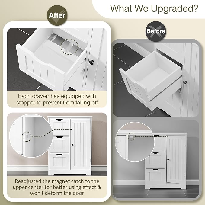 SUPER DEAL Bathroom Storage Cabinet with 3 Drawers and 1 Door, Entryway Home Decor Furniture Towels Storage Organizer Unit, White