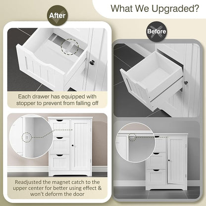 SUPER DEAL Bathroom Storage Cabinet with 3 Drawers and 1 Door, Entryway Home Decor Furniture Towels Storage Organizer Unit, White