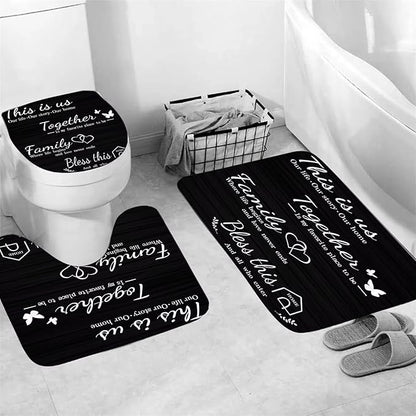 AZHM Family Shower Curtain Set Black Home Bathroom Set with Shower Curtain and Rugs and Accessories Bathroom Decor Curtain with 12 Hooks