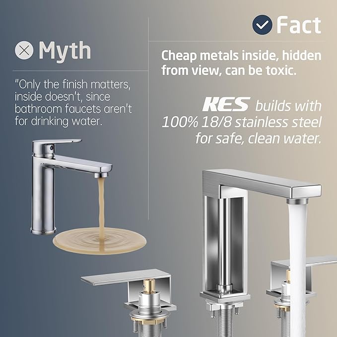 KES Brushed Nickel Bathroom Faucet 3 Hole, Includes All Metal Bathroom Sink Drain Without Overflow, 8 Inch Widespread Bathroom Sink Faucet, Vanity Faucet with cUPC Supply Line, L4350LFF12-BS-C2