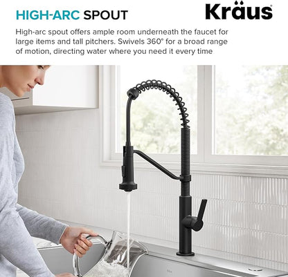 KRAUS Oletto Commercial Style 2-Function Single Handle Pull Down Kitchen Faucet in Matte Black, KPF-2643MB
