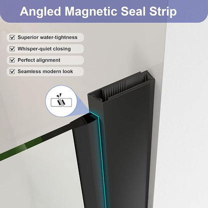 34"-36" W x 72" H Frameless Pivot Frosted Shower Door Matte Black | 1/4"(6mm) SGCC Tempered Glass with Explosion-Proof Film &Nano Coating,Customizable Width