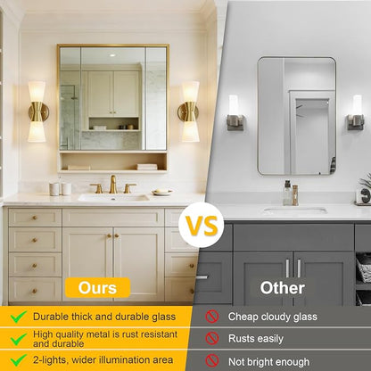 Bathroom Wall Sconce, Modern Indoor Vanity Light Fixtures, Up Down Lighting, Wall Mount Lamp for Living Room Bedroom Hallway Stairway Fireplace Mirror E26 Base (White & Gold - 1pack, 13inch)