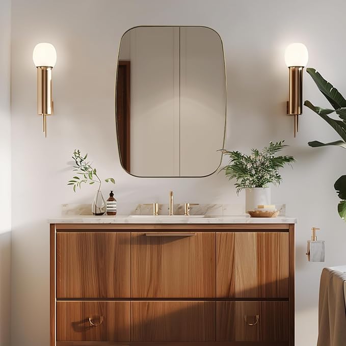 Oval Mirrors for Bathroom, 22x30 Gold Bathroom Vanity Mirror with Metal Frame, Brass Oblong Mirror for Over Sink, Modern Anti Rust Wall Mounted