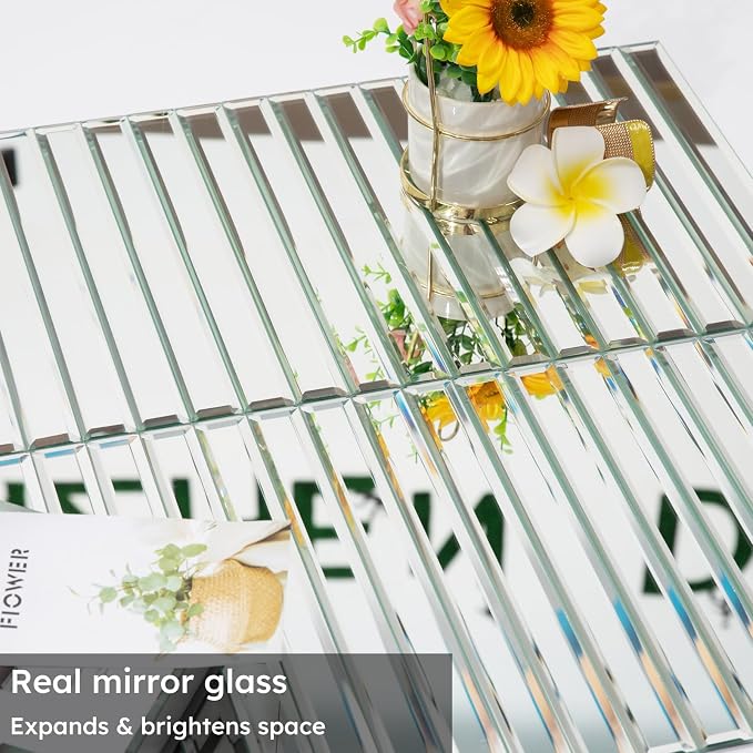 Mirror Peel and Stick Tile, 1.8 x 11.8 Inch, Beveled Mirror Strip Backsplash Tiles for Kitchen Bathroom Bar Accent Wall, Pack of 5 Sheets (Silver, 1.18x11.8 Inch)