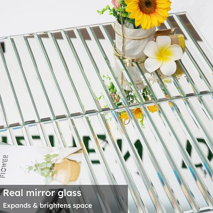 Mirror Peel and Stick Tile, 1.8 x 11.8 Inch, Beveled Mirror Strip Backsplash Tiles for Kitchen Bathroom Bar Accent Wall, Pack of 5 Sheets (Silver, 1.18x11.8 Inch)