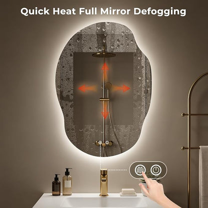 LED Bathroom Mirror with Lights, Asymmetrical Irregular Backlit Vanity Mirror, 35" H x25 W, Anti-Fog, Dimmable 3 Color Temp, Memory, Hardwired Mount, Horizontal/Vertical