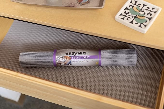 EasyLiner Select Grip Shelf Liner - Easy to Install & Cut to Fit - Non Slip, Non Adhesive, Drawer Shelf & Cabinet Liner for Kitchen, Bathroom, Pantry Cupboards - 20in. x 6ft. - Grey - 6 Rolls