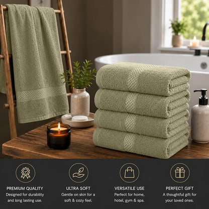 DAN RIVER 600 GSM Cotton Large Bath Towels Set of 4, 27 x 54 Inches, Beige | Larger & Lighter Weight Towels for Bathroom - Highly Absorbent & Quick Dry 100% Cotton Bath Towel Set for Home, Spa & Hotel