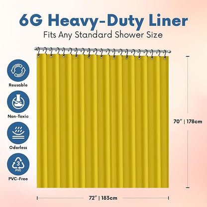 No Smell Shower Curtain Liner 72x72 Yellow - PEVA Plastic Shower Curtain for Bathroom, PVC-Free Waterproof Yellow Shower Liner with Metal Grommets and Magnet-Weighted Bottom Hem - Washable Liner