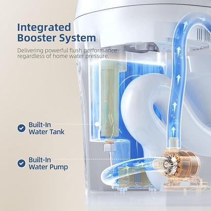 Smart Toilet with Built-in Tank and Pump - Bidet Toilet Combo with Side Knob Control, Heated Seat, Instant Warm Water Wash, Warm Air Dryer, 1.06 GPF One-Piece Toilet for Low Water Pressure