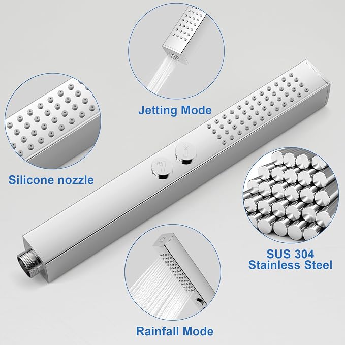 RUMOSE Rainfall Shower System with 4 Full Body Jet 4 Mode Shower Faucet Set | 12 Inch Rain Shower Head, 2 in 1 Handheld Spray, Polished Chrome Brass Shower Jet Shower Fixtures, Wall Mounted