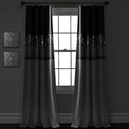 Lush Decor Night Sky 100% Blackout Window Curtain Panel Single 42"W x 84"L, Gray & White - Blackout Curtains For Bedroom - Sequin Curtains - Glam Decor