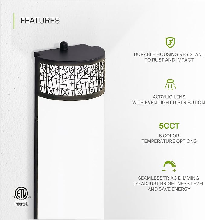 ASD 18 Inch LED Bathroom Vanity Light, 5CCT 2700K-5000K 20W, Dimmable Bathroom Light Fixtures, Modern Vanity Lights for Bathroom Lighting Fixtures Over Mirror, Wall Light Bar, Black, ETL