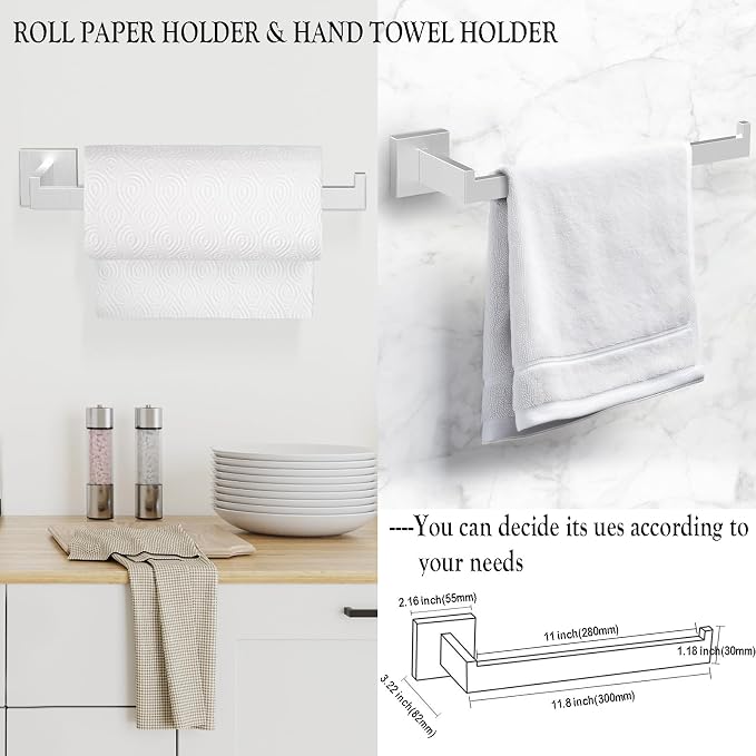 BOZWELL 5 Piece Brushed Nickel Stainless Steel Towel Bar Set, 23.6 inch Square Bathroom Hardware Accessories Set,Wall Mounted Towel Racks for Bathroom with TP
