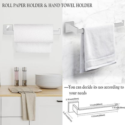 BOZWELL 5 Piece Brushed Nickel Stainless Steel Towel Bar Set, 23.6 inch Square Bathroom Hardware Accessories Set,Wall Mounted Towel Racks for Bathroom with TP