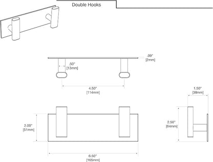 Gatco 1283MX Elevate 2 Hook Double Robe Hook, Wall Mounted Hook for Bathroom Towels & Robes, 6.5 Inch W x 2.5 Inch H, Matte Black, Premium Brass