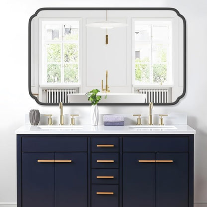 White 30"x48" Bathroom Mirror for Wall, Large Bathroom Vanity Mirror, Rounded Rectangle Mirror in Wooden Frame Hangs Horizontal Or Vertical