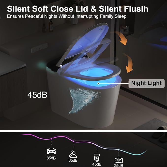 Luxury Smart Bidet Toilet with Tank, Foam Shield, Dual Auto Flush/Lid&Seat, Foot Sensor, LED Display, Electric Modern One Piece Toilets for Bathroom with Siphon Dual Flush 0.8/1.2 GPF