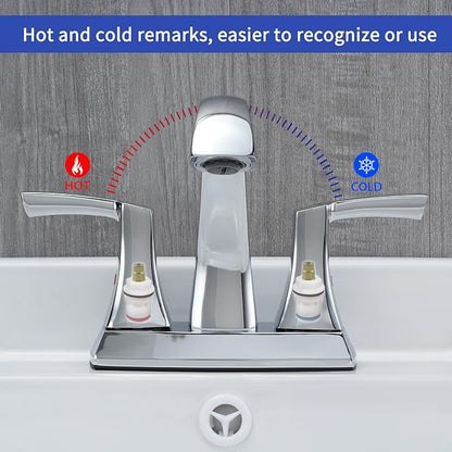 VXV Chrome Bathroom Faucet, 2 Handles Low Arc Bathroom Sink Faucets, 4 Inch Centerset Bath Lavatory Faucets with Pop-up Drain & Supply Lines (CP)