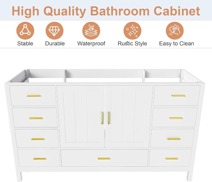 60'' Bathroom Vanity Without Sink,Multi-Functional Bathroom Cabinet with 2 Doors and 9 Drawers, Solid Frame,White(No Sink)