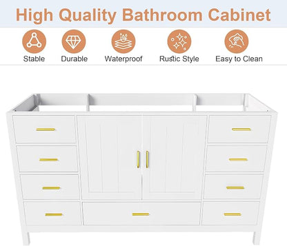 60'' Bathroom Vanity Without Sink,Multi-Functional Bathroom Cabinet with 2 Doors and 9 Drawers, Solid Frame,White(No Sink)