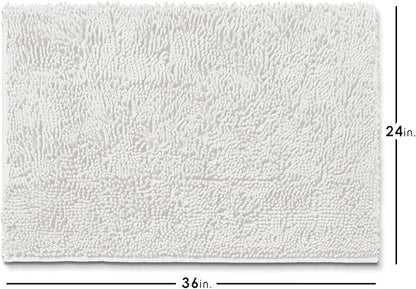 Hearth & Harbor Bathroom Rugs, Chenille Bath Mat - Machine Washable Bath Mats for Bathroom Non-Slip Backing Rubber, Quick Dry Bathroom Mat - White 24x36